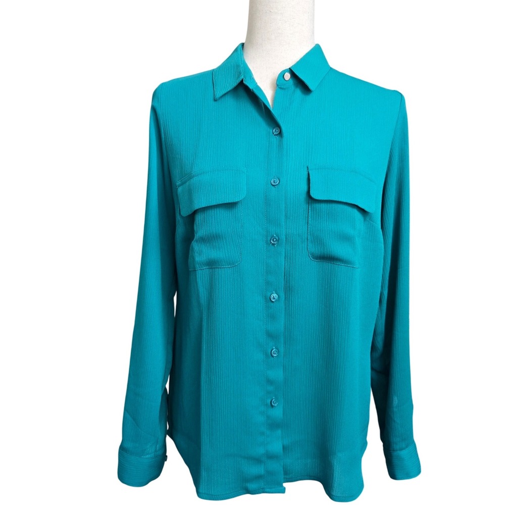 Y2K APT. 9 Womens Size S Button‎ Down Long Tab Sleeves Jade Green Utility Shirt